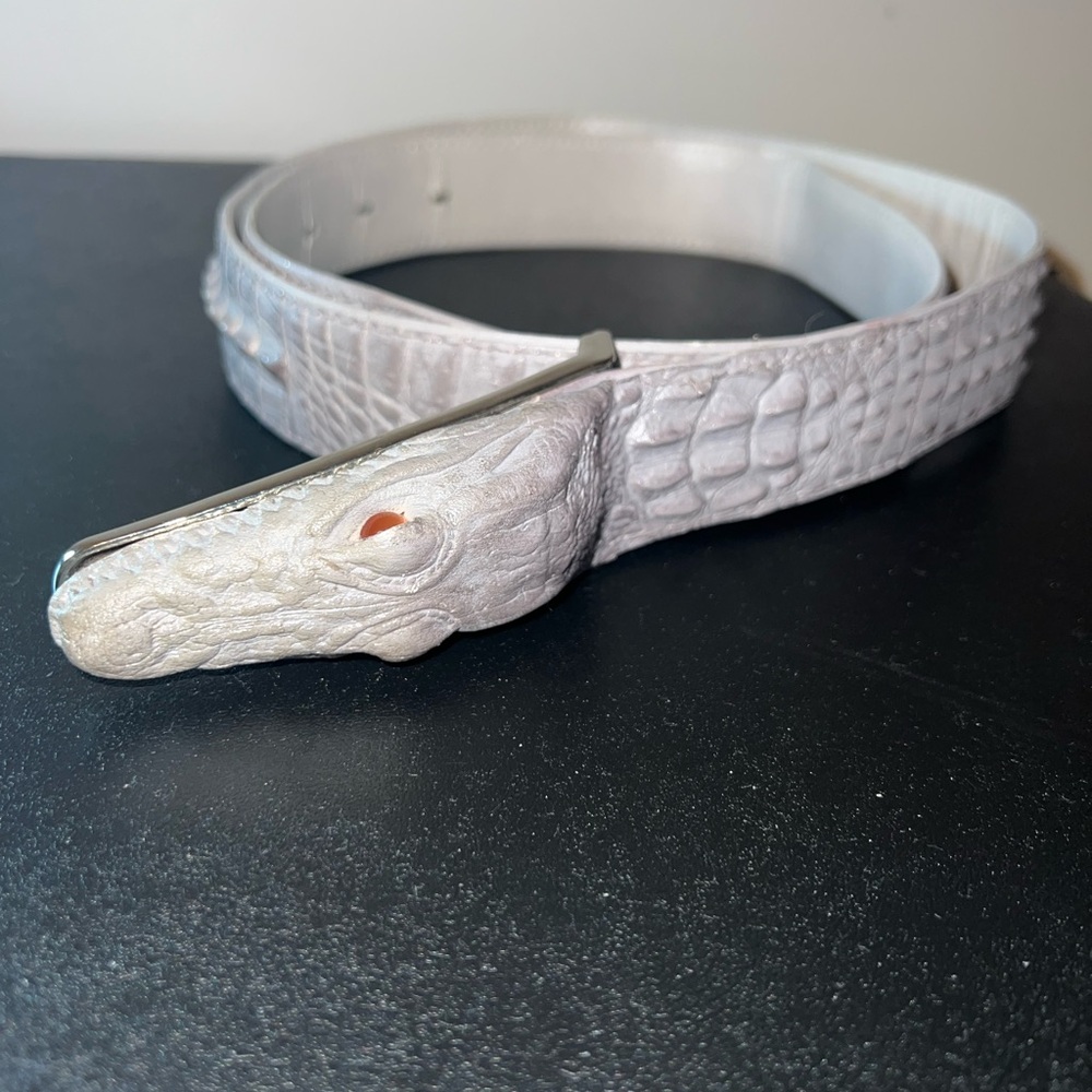 Men’s Crocodile Head Buckle Belt 24:7 Inc Gray Rare 42 47 50 - Picture 2 of 12